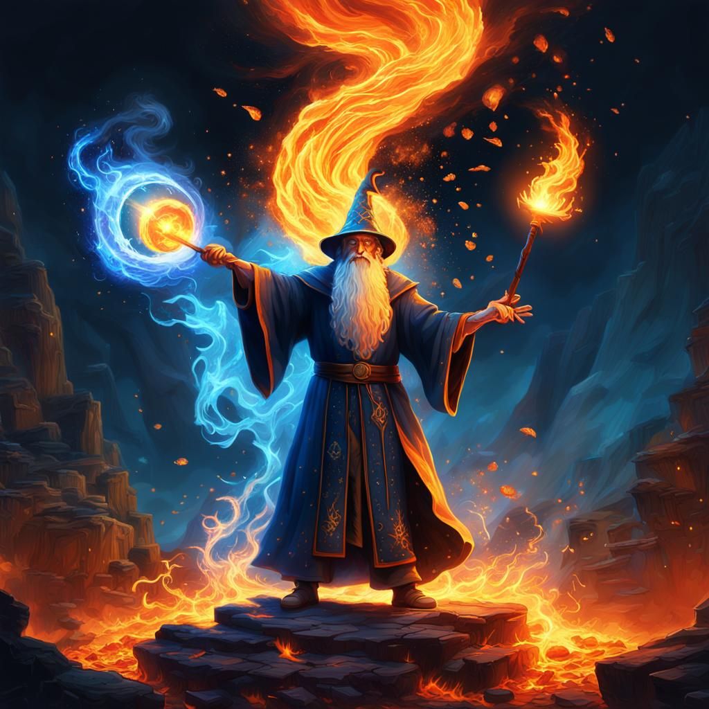 Wizard Casting Spell with Vibrant Energy