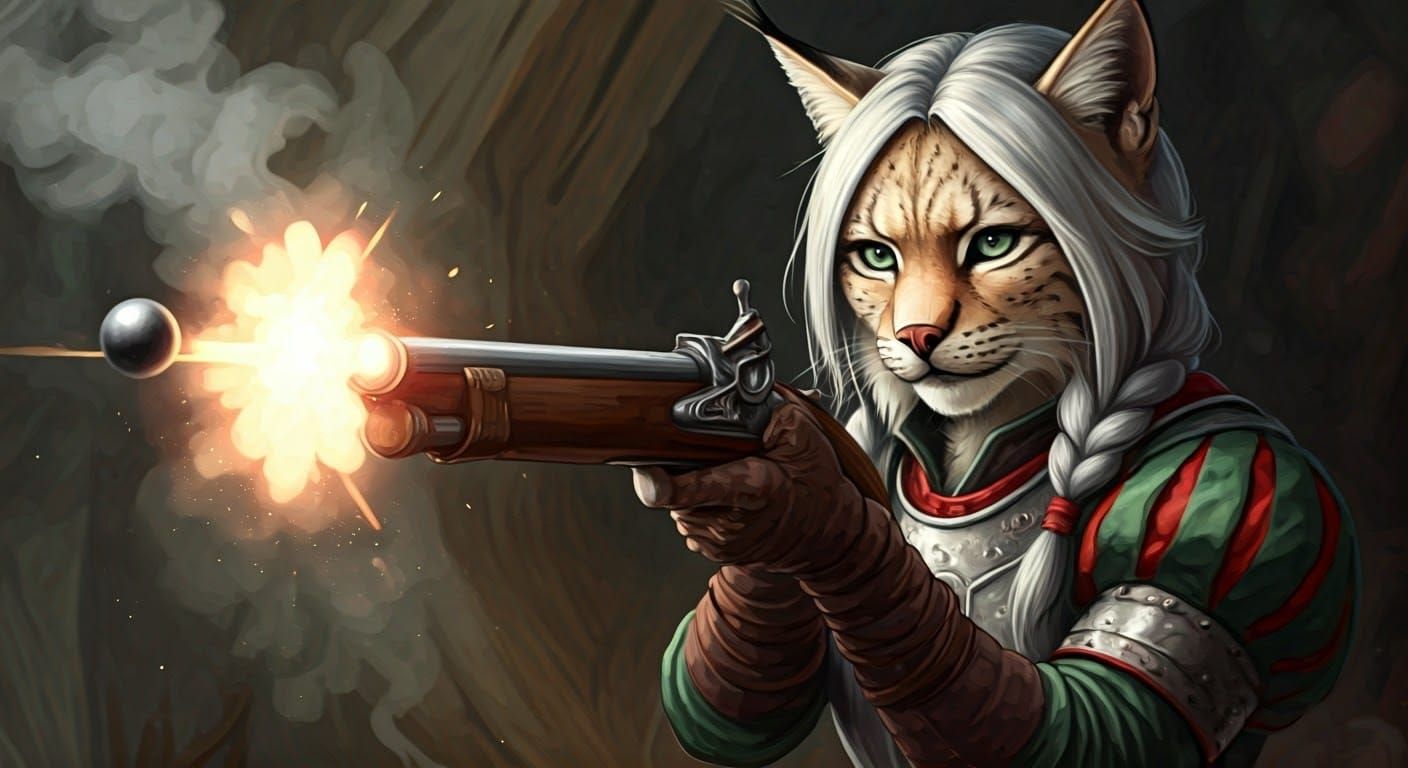 Fantasy Lynx with Flintlock Musket in Medieval Attire