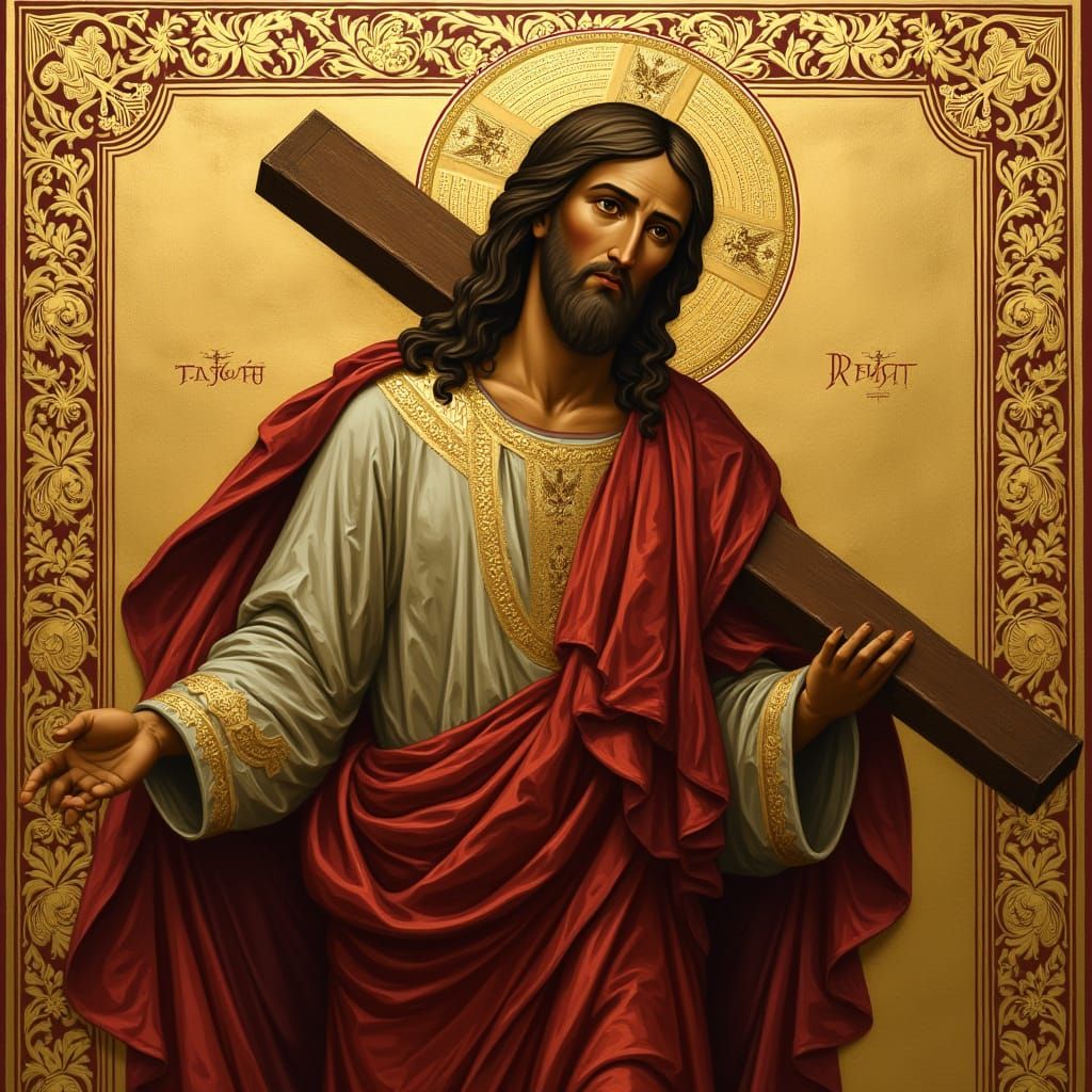 Majestic Orthodox Icon of Jesus Christ in Golden Byzantine S...