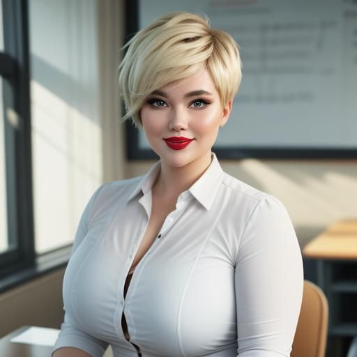 Curvy Teacher in Tight Suit, Professional Photo