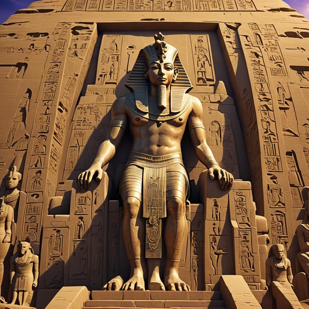 Pharaoh Ramses on Chariot: Egyptian Temple Art