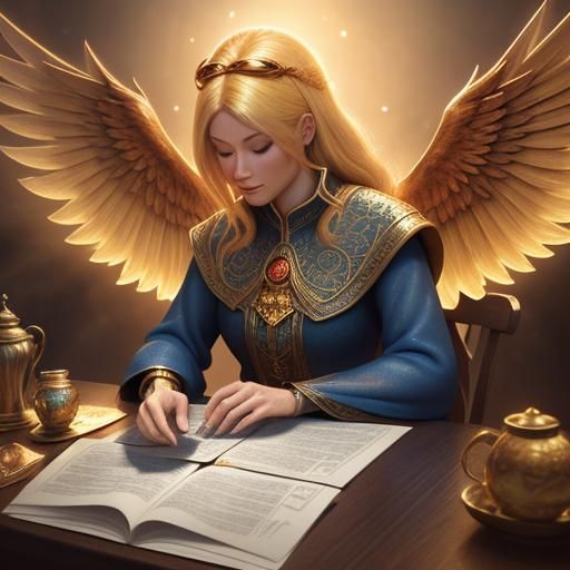 Blonde Lady Reading Tarot with Phoenix: Pixar Style