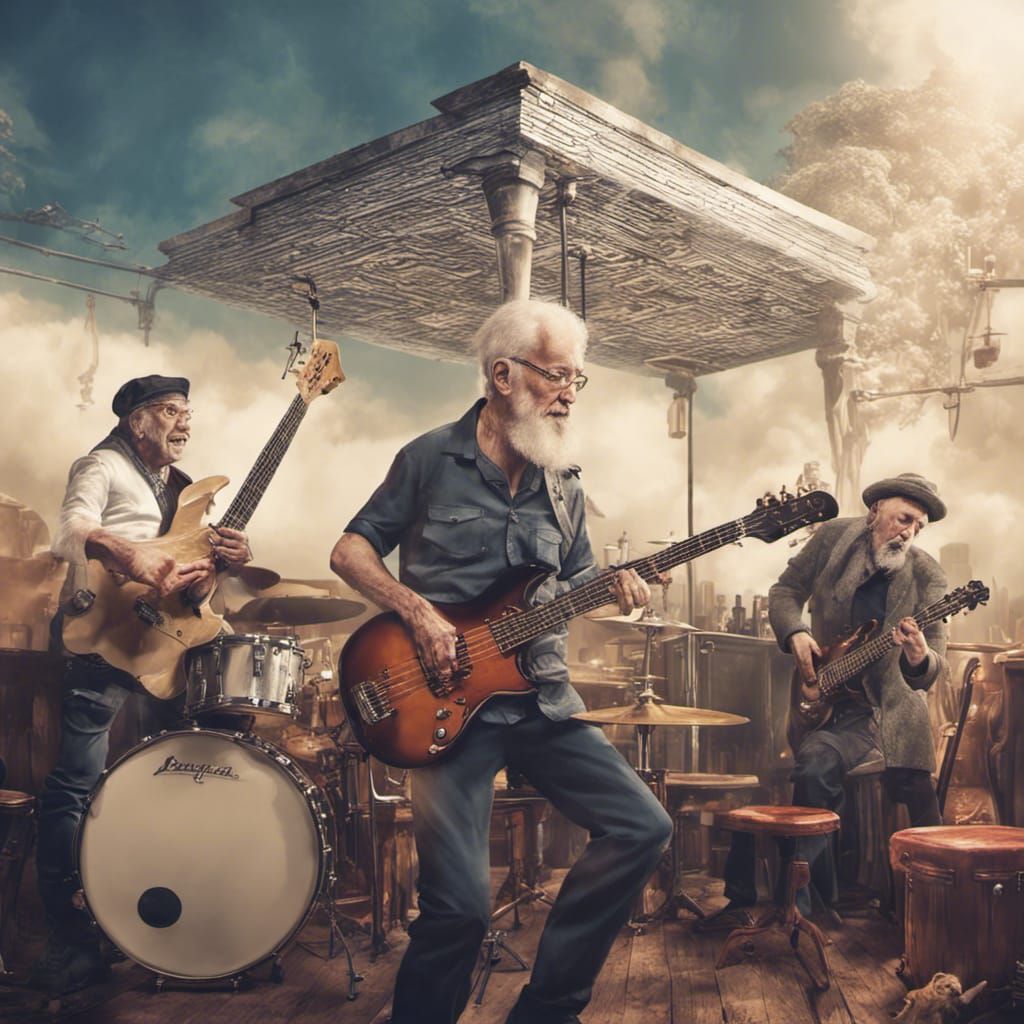 Elderly Pop Group Performing in Pub: Fantasy Concept Art