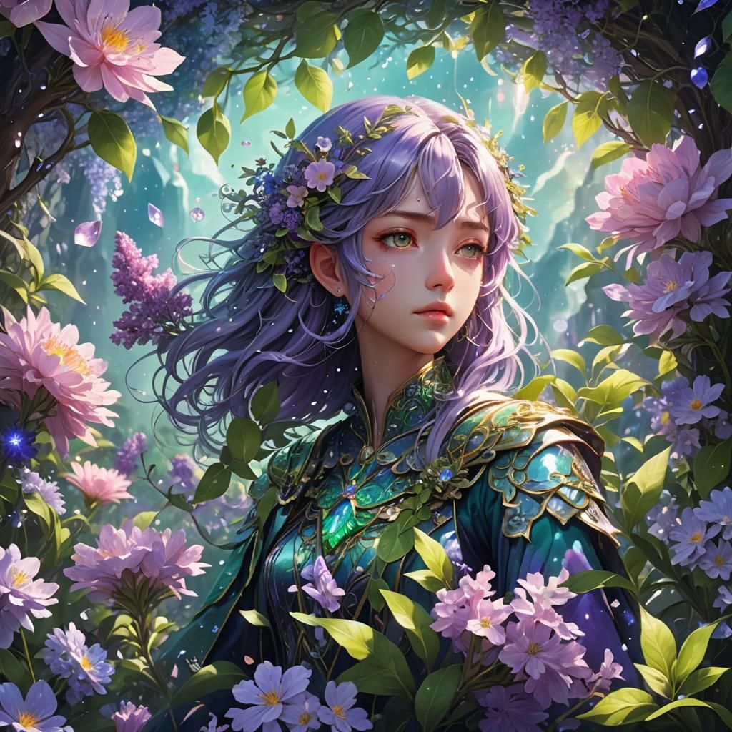 Lavender Flowers with Crystal Dew in Digital Painting