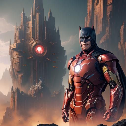 Batman and Iron Man vs Martians: Detailed Matte Painting