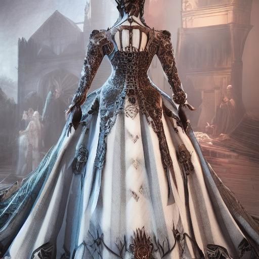 Gothic Plaid Wedding Dress in Detailed Digital Painting