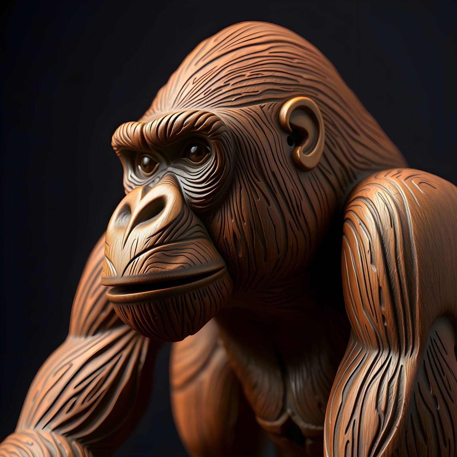 Detailed Red Oak Gorilla Wood Carving