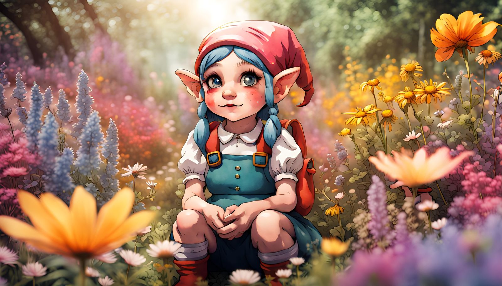 Gnome in Wildflower Garden: Underground Comix Style