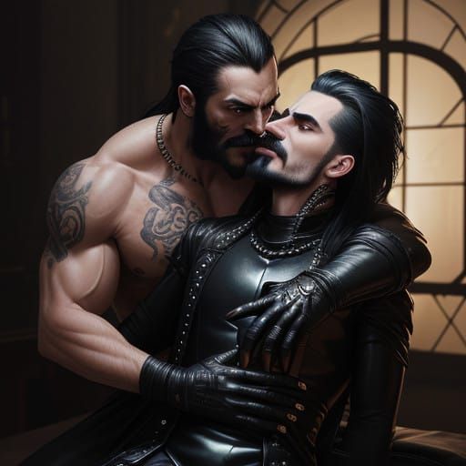 Vampire in Dark Ornate Bedroom with Moustache and Beard