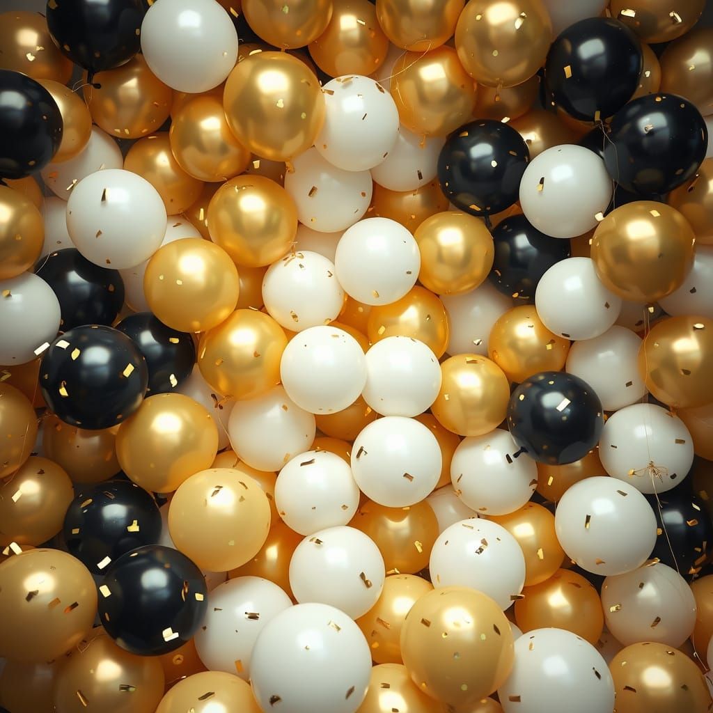Hyperrealistic Gold Balloons and Confetti Illustration