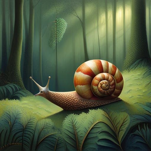Surreal Snail in a Garden, Wunderlich Style