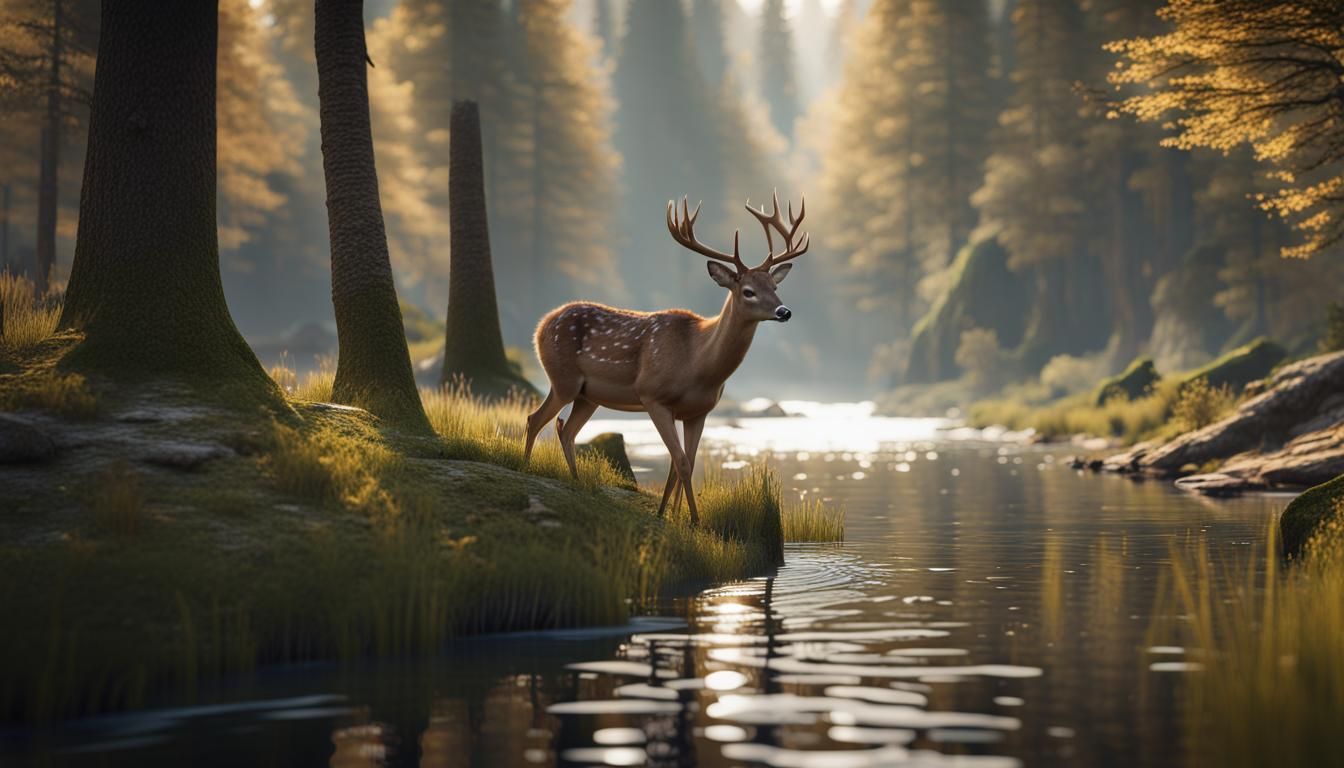 Deer Walking in Forest: 3D Game Cinematic