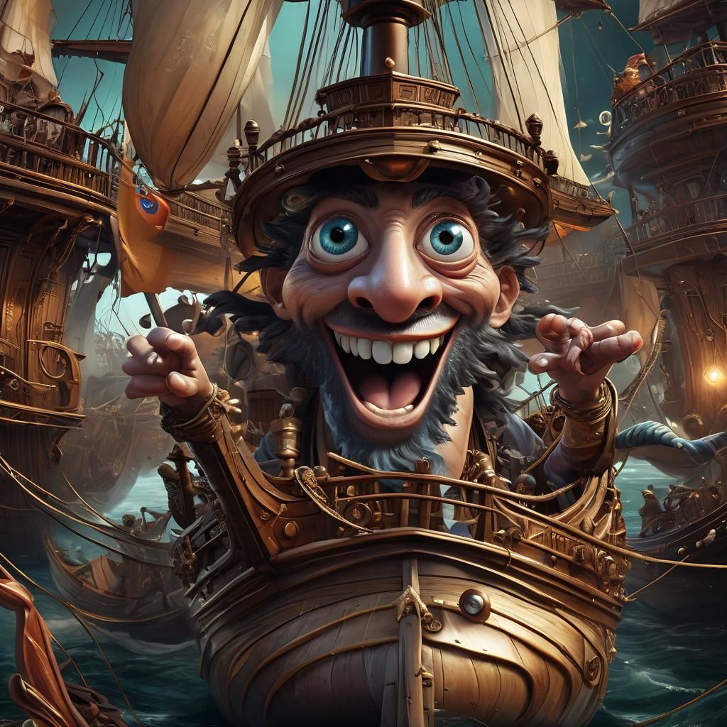 Friendly Sailing Ship Character in 3D Digital Art