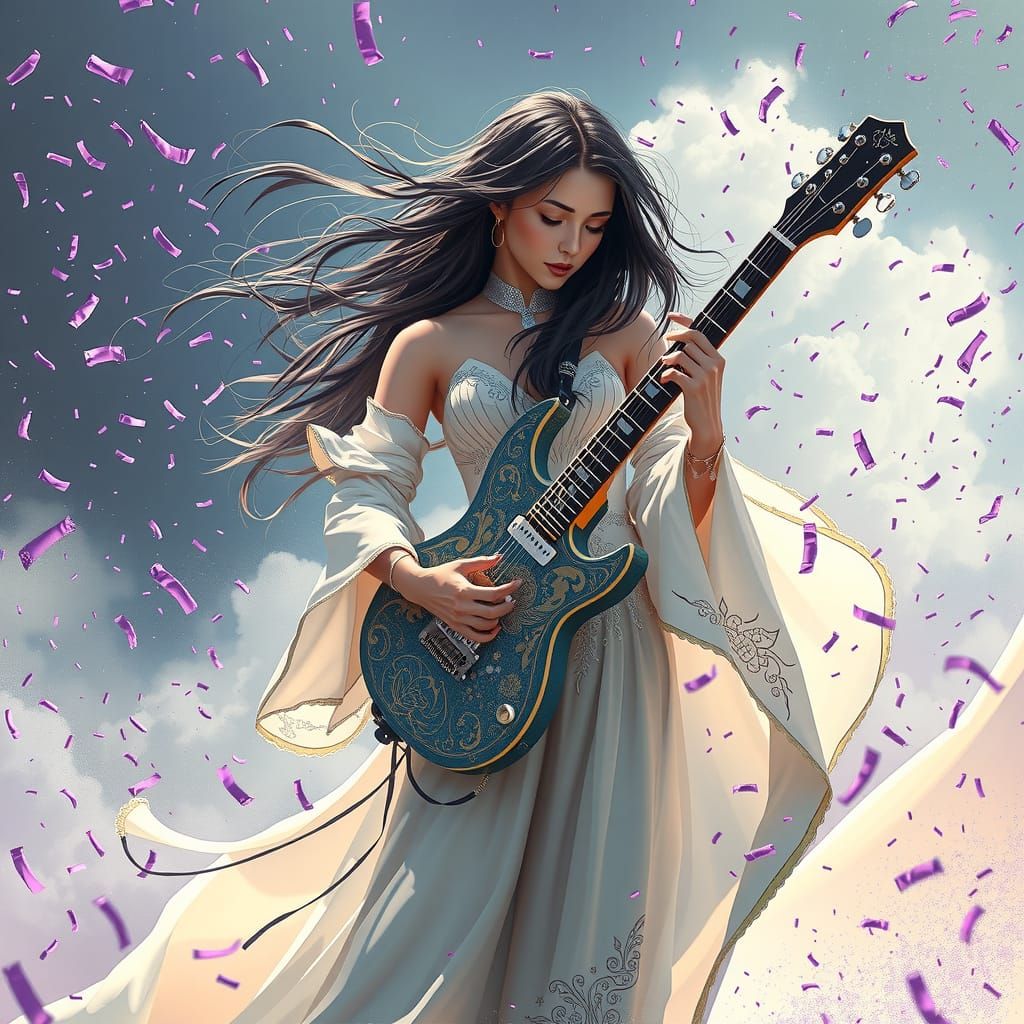 Fantasy Guitarist in Vibrant Purple Realm