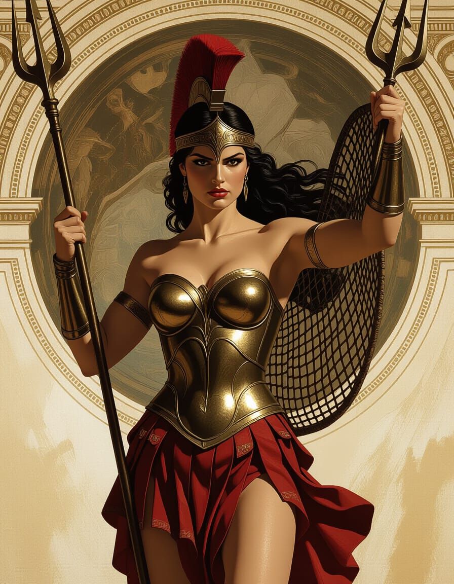 Michelangelo-Style Gladiatrix Holding Net and Trident