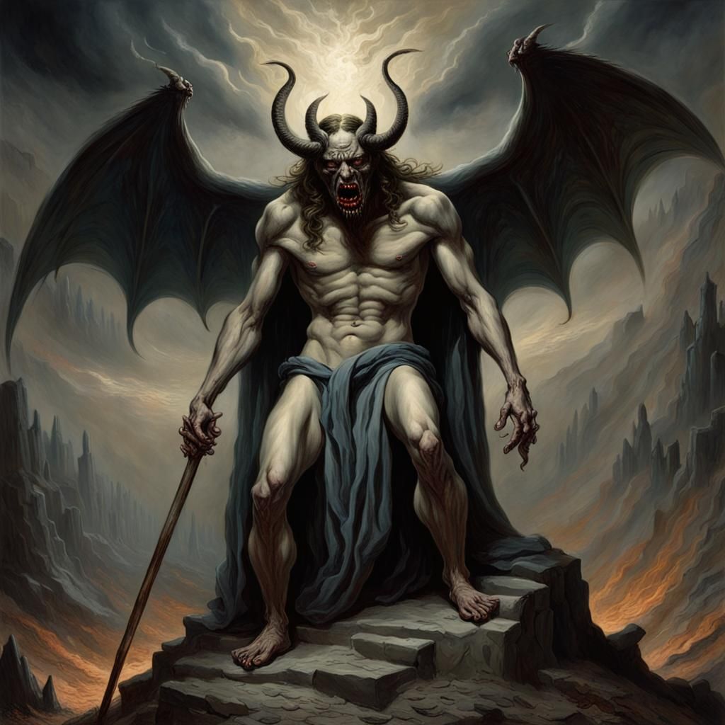 Biblical Demon in Horror Engraving Style