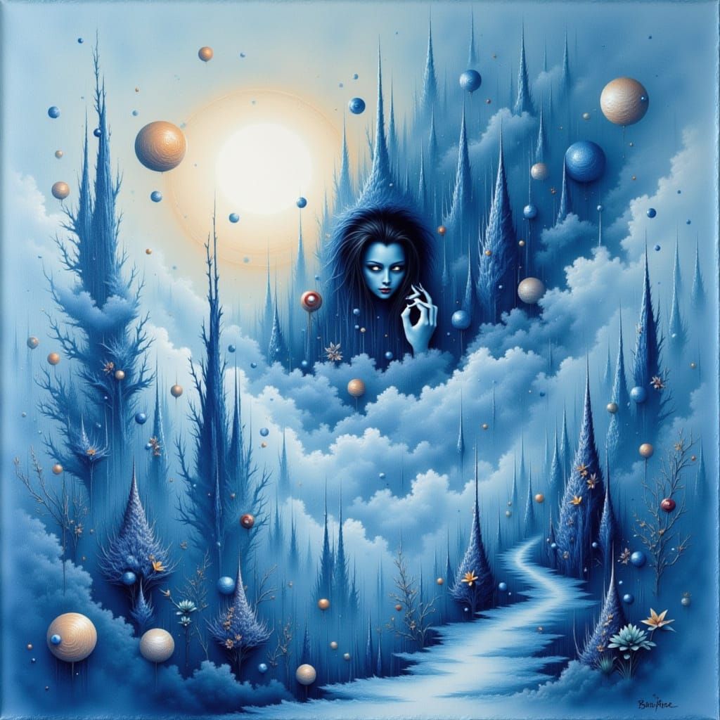 Surreal Aquarelle Art in Deep Blue Tones