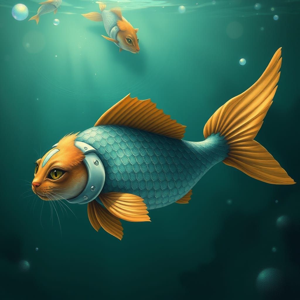 Sleek Cat Emerges from Vibrant Underwater Scene