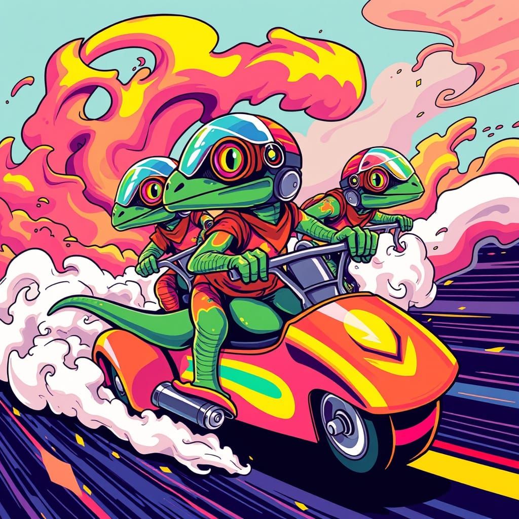 Lizards Racing with Nitrous Oxide, Syd Mead Style