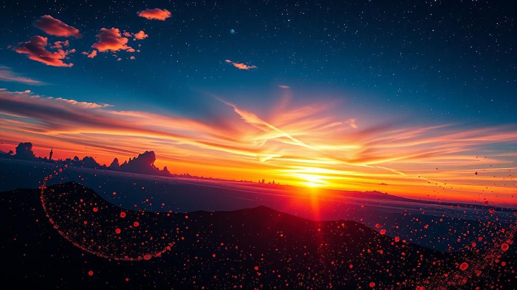 Hyperrealistic Sunrise Under Night Sky Splash Art