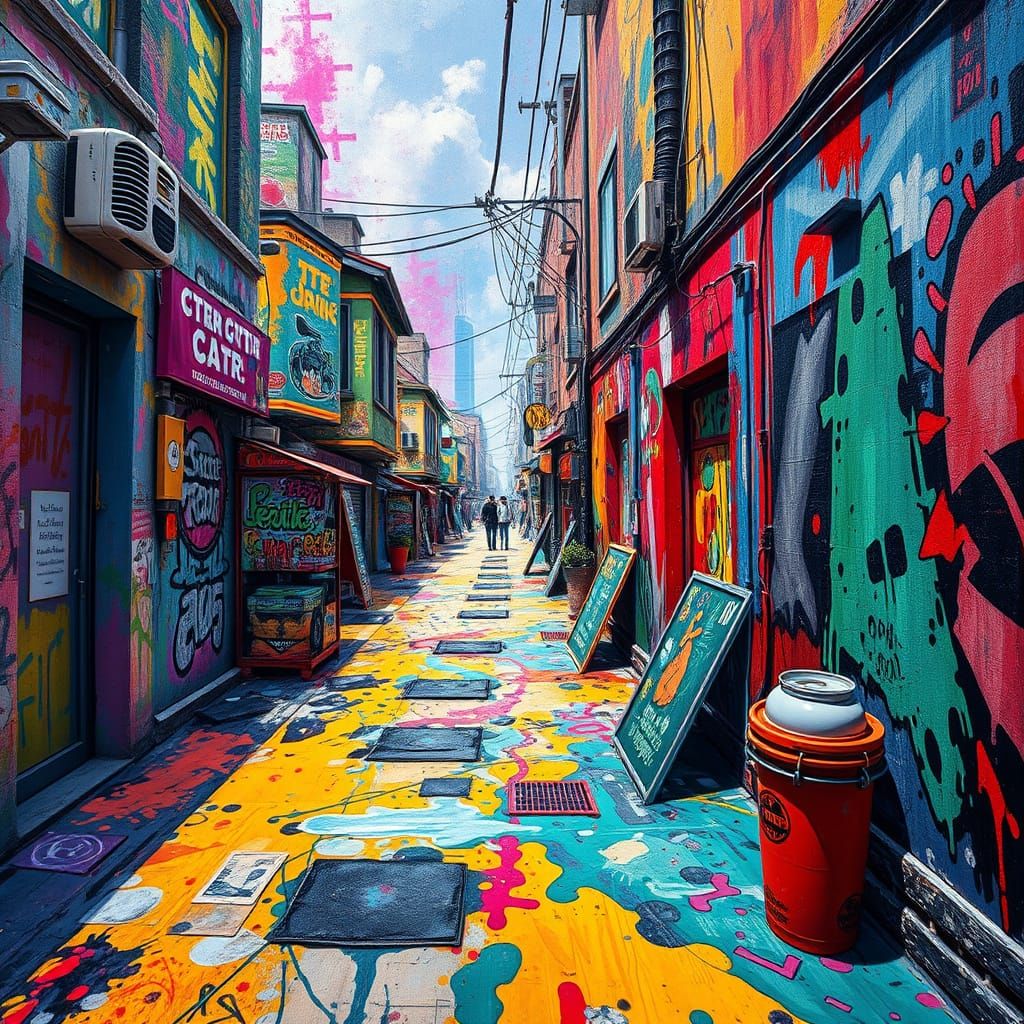 Vibrant Street Art Scene in Hyper-Realistic Style