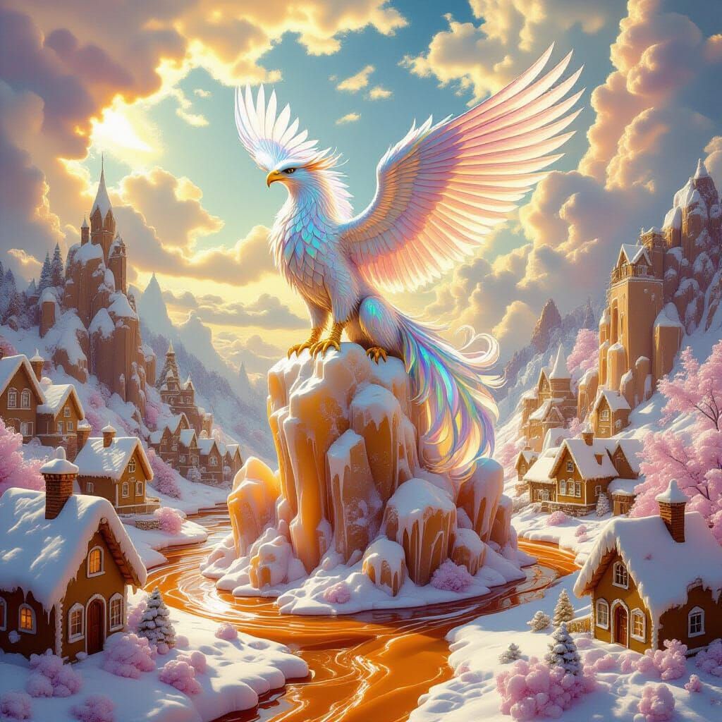 Majestic Griffin on Rock Candy Mountains in Fantasy Art Styl...