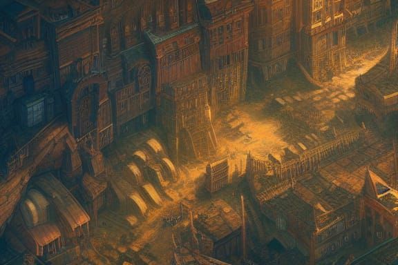 Detailed Old Town Map in Fantasy Style