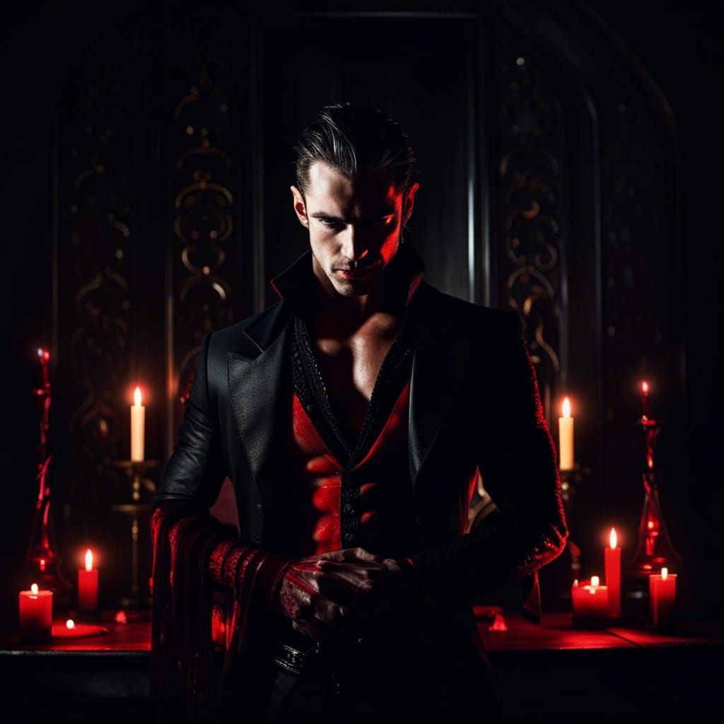 Handsome Vampire in Gothic Fashion by Candlelight