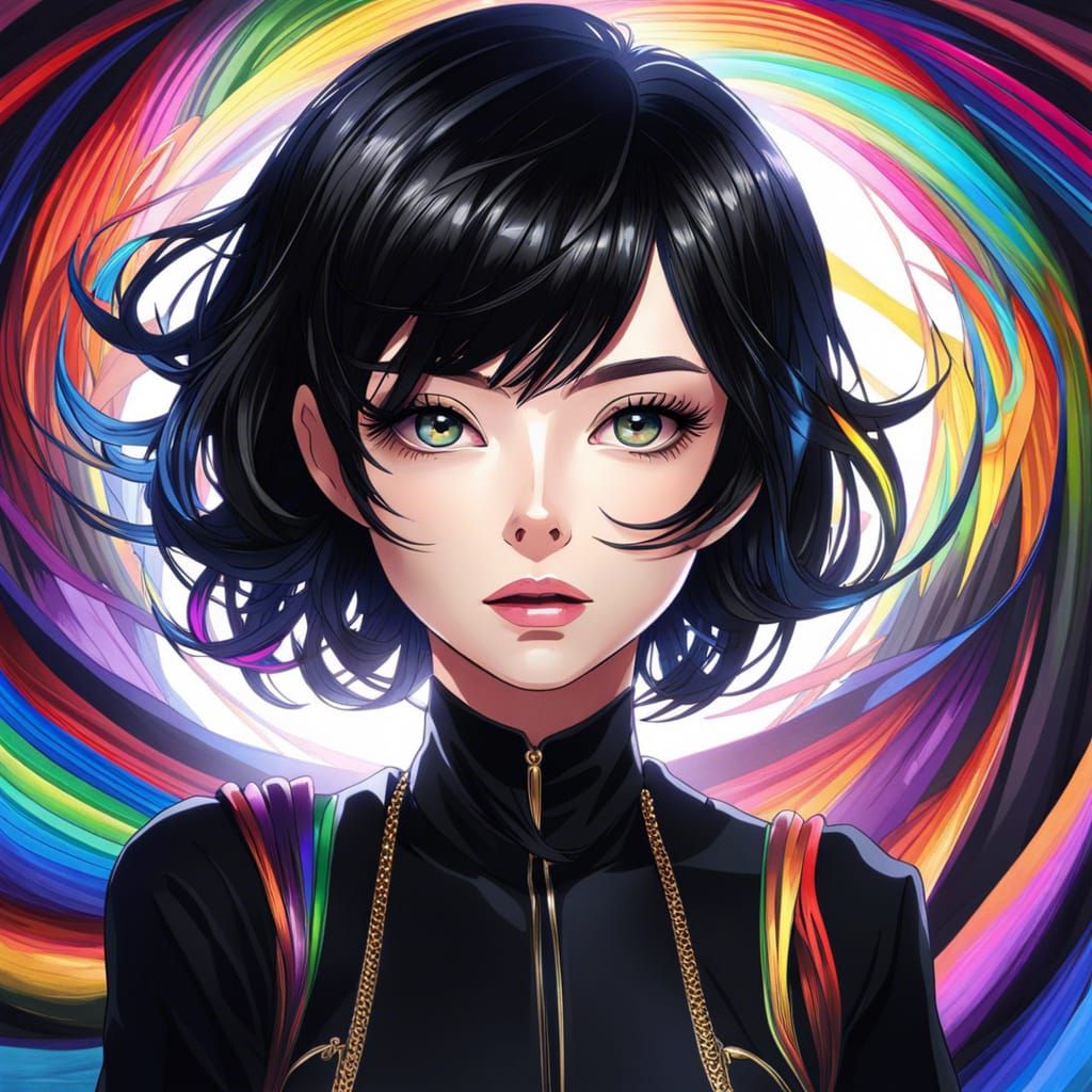 Anime Portrait: Woman with Rainbow Eyes