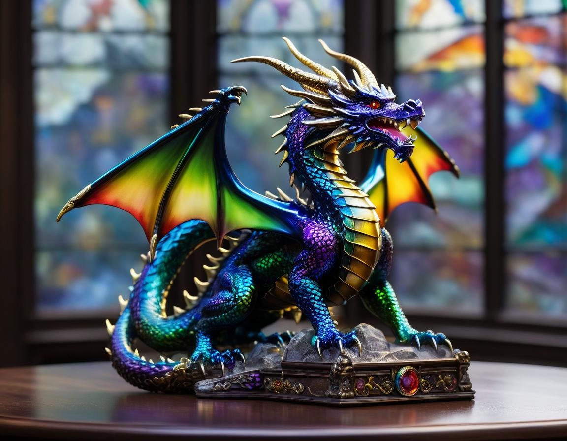 Enameled Glass Dragon Soaring Before Castle