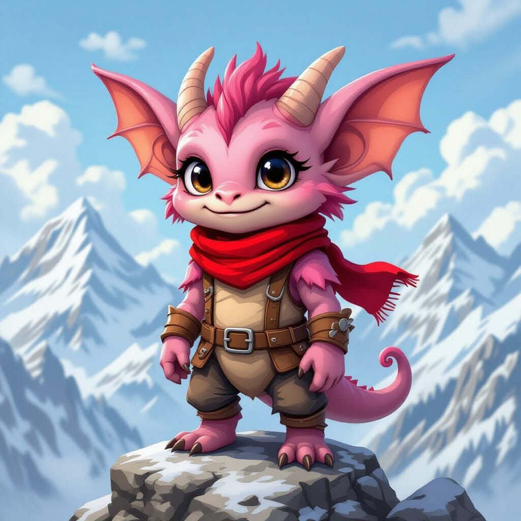 Pink Gargoyle on Alpine Mountain in Fantasy Art Style