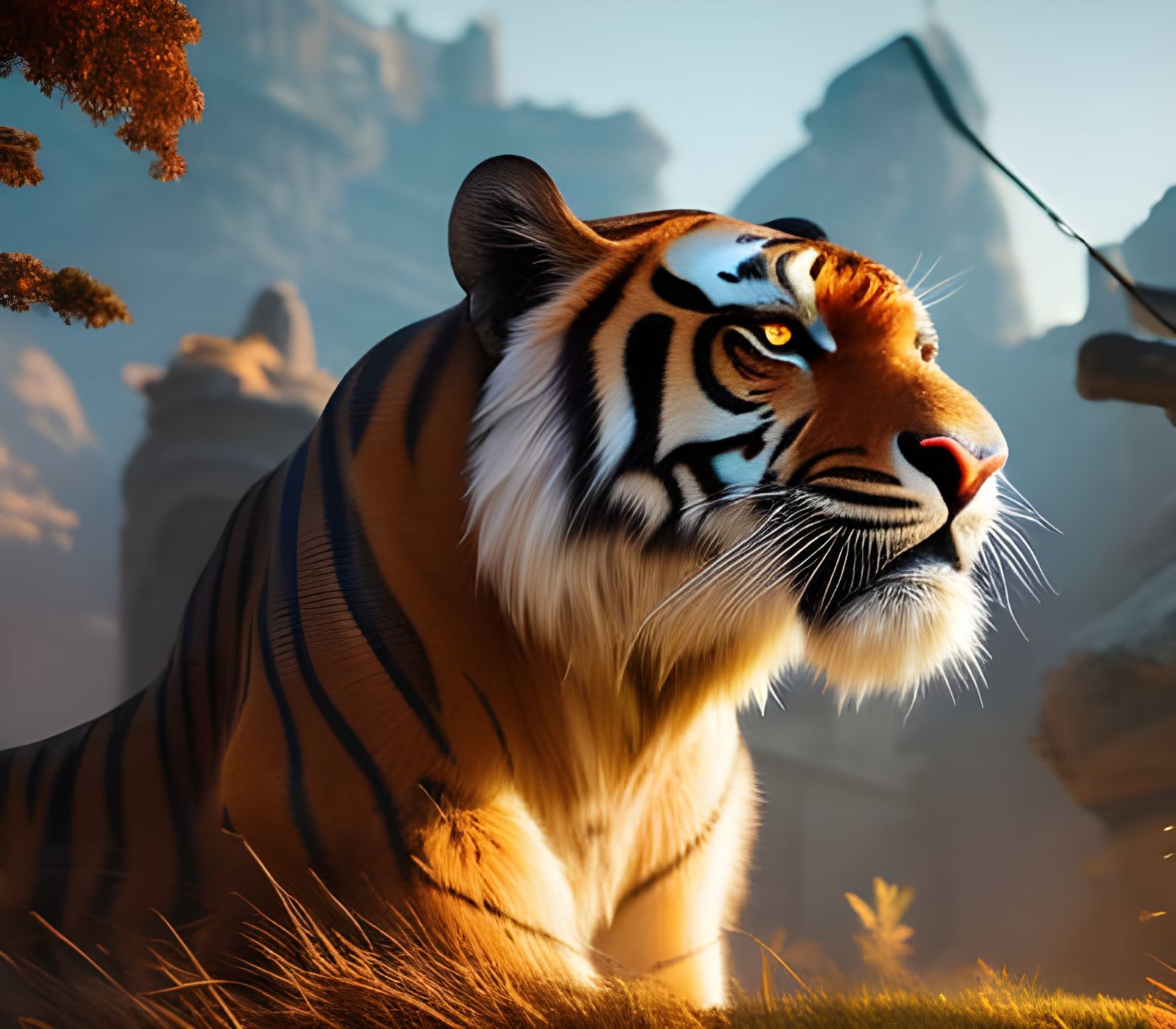 Imposing Tiger in Jungle, Detailed Digital Art