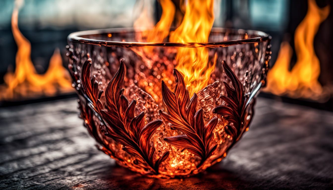 Fiery Glass Sculpture with Intricate Details