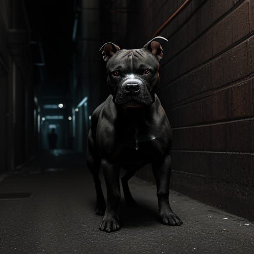 Loyal Pit Bull Concept Art in Gritty Alleyway
