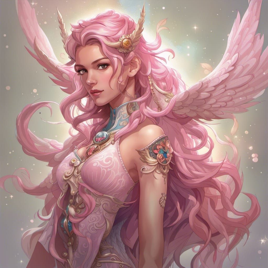 Pink Pegasus Among Constellations: Hyperdetailed Portrait
