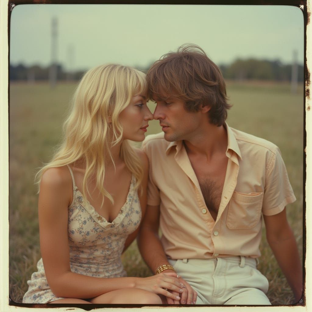Vintage Polaroid of Couple in 1970s Style