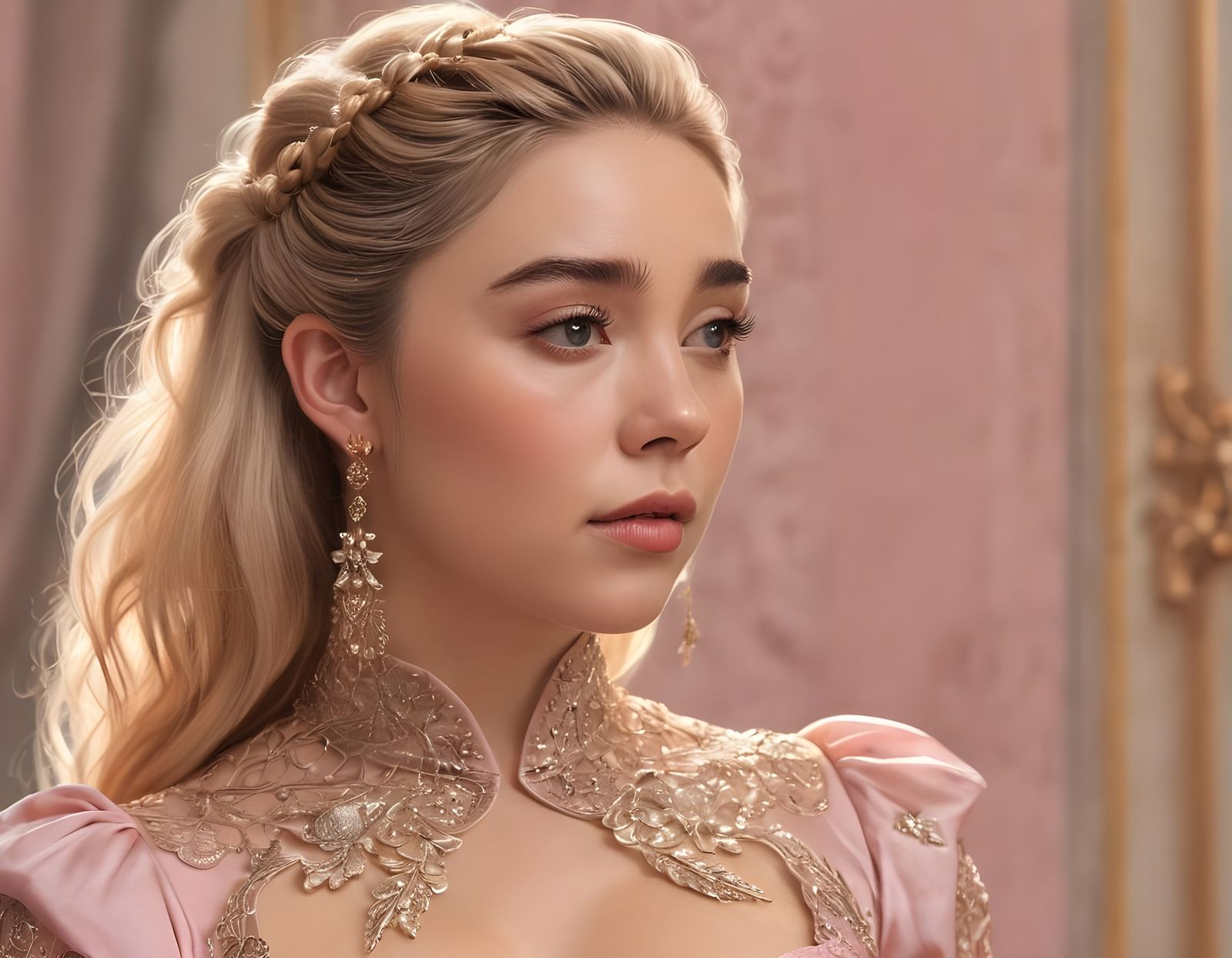 Elegant Valyrian Noblewoman in Delicate Pink Gown