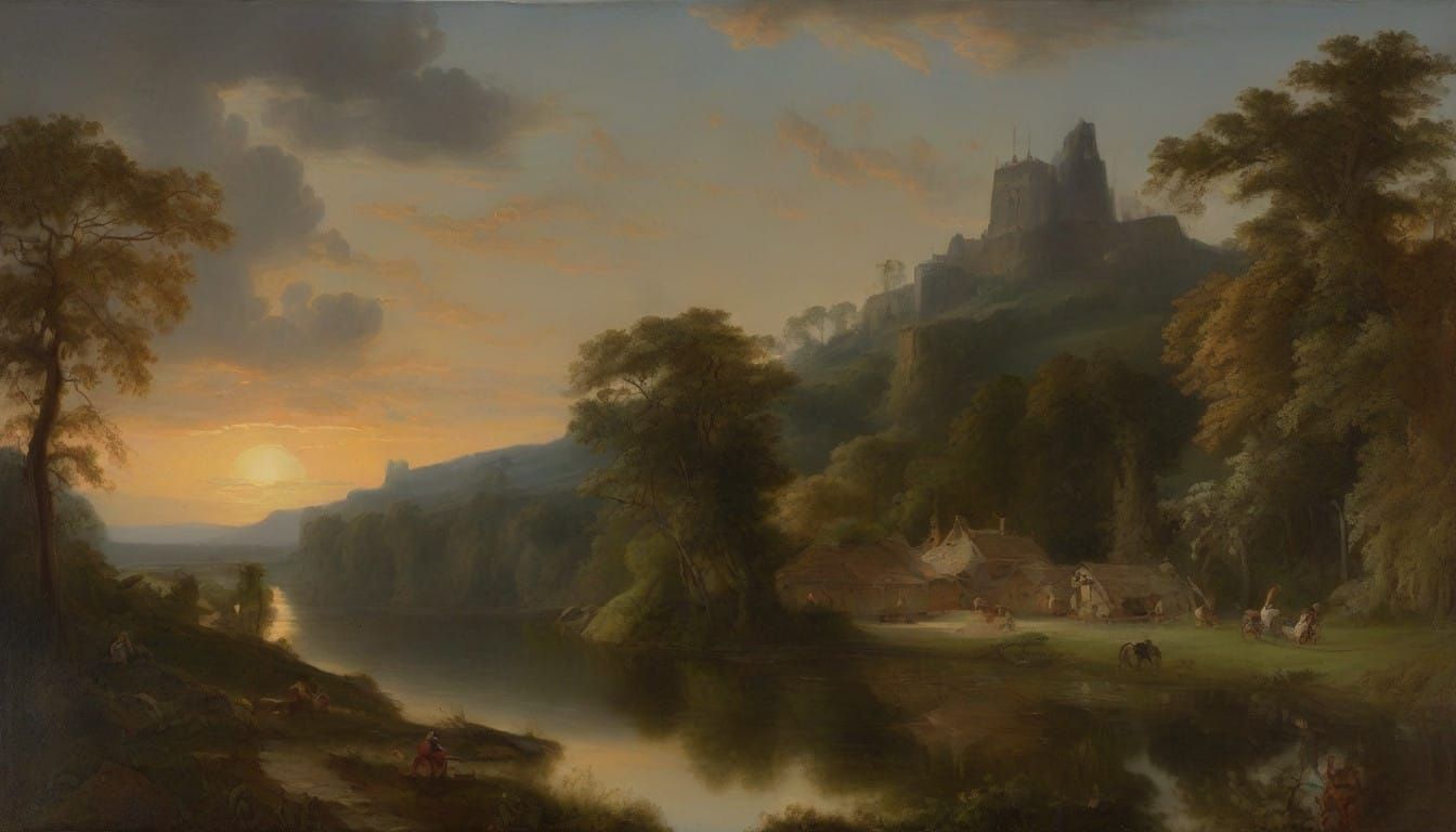 Renaissance-Style Village Under Starry Night Sky