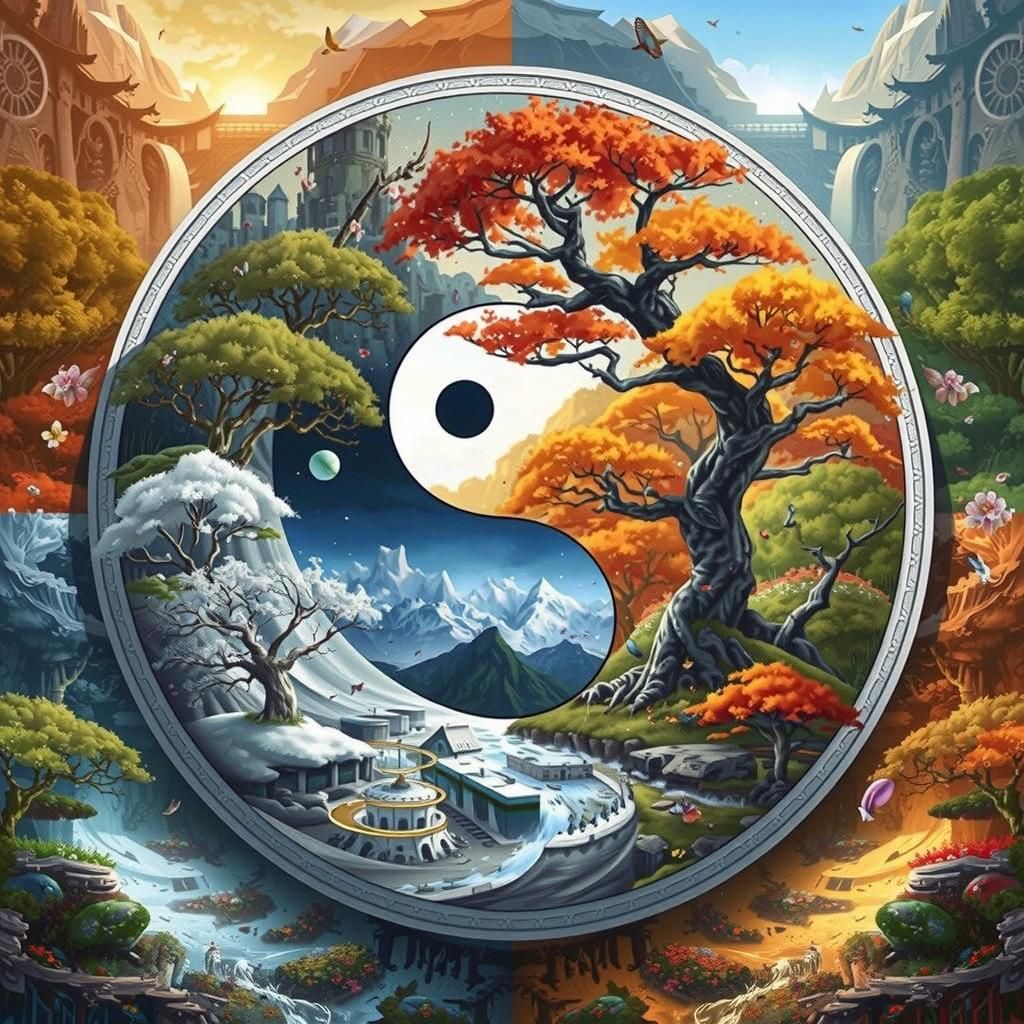 Yin Yang of Seasons in Digital Watercolor