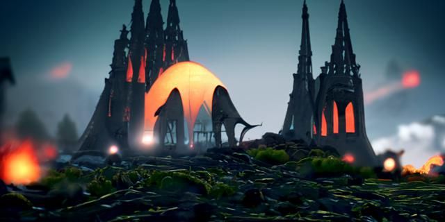 Dinosaur Cathedral, Beautifully Lit, Matte Painting