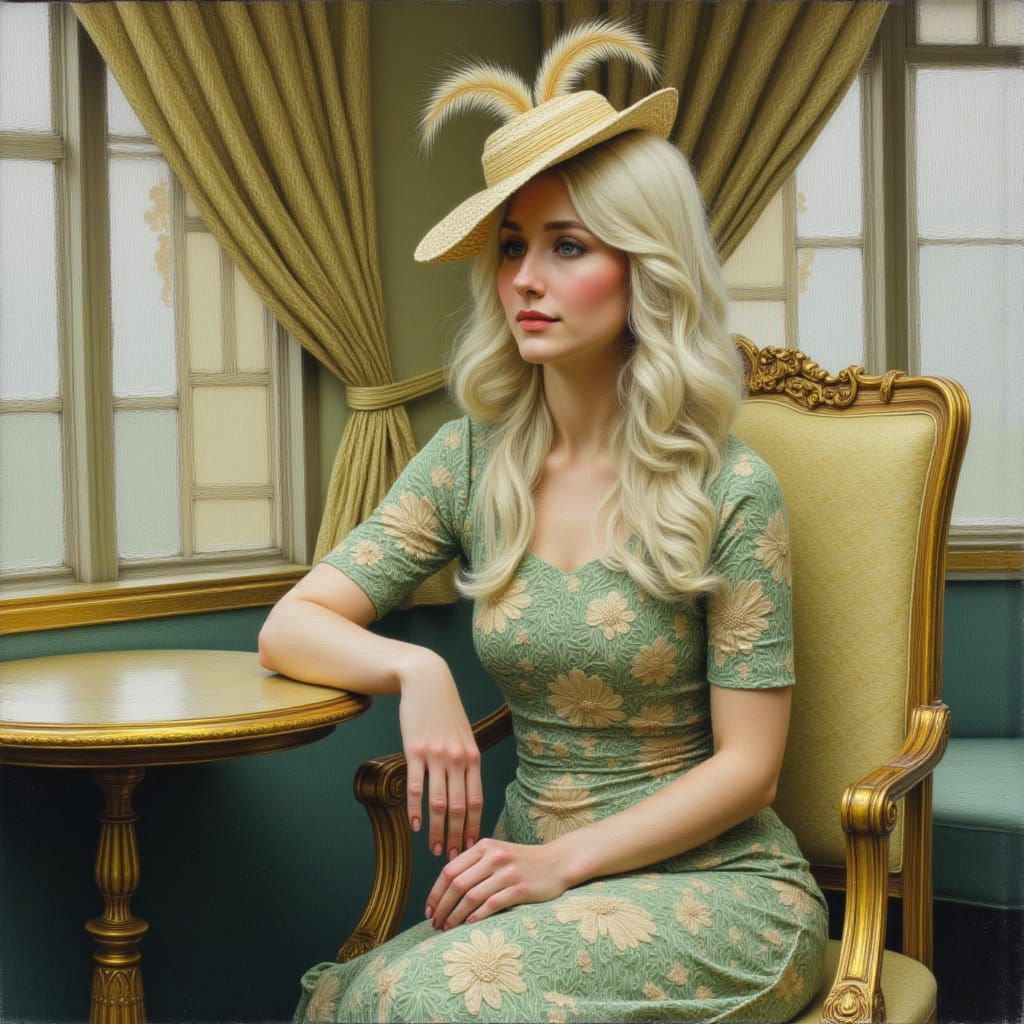 Impasto Oil Painting of Woman in Rococo Steam Train