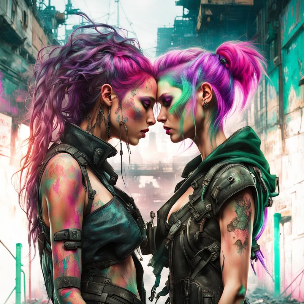 Cyberpunk Kiss in a Post-Apocalyptic Wasteland