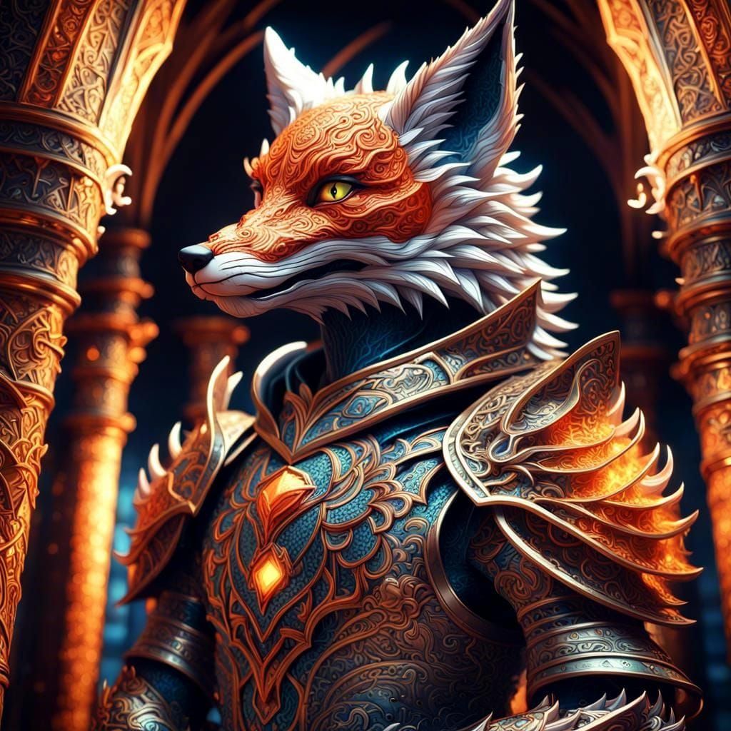 Fox Knight in Dragon Armor with Volumetric Lighting