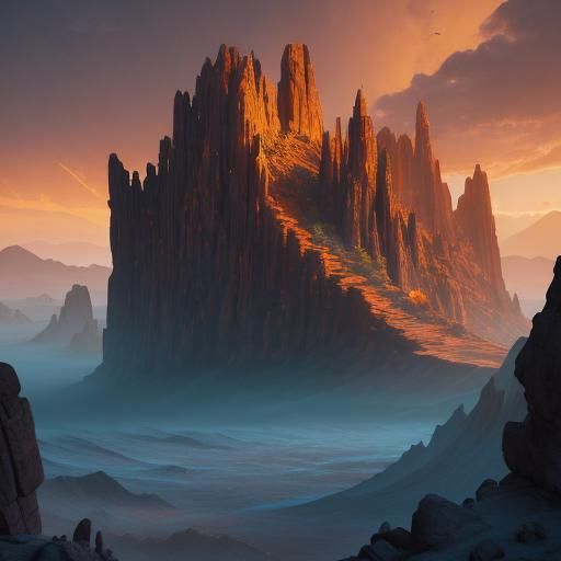 Alien Creature on Desert Mountain in Fantasy Art Style