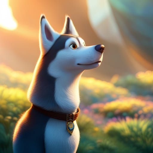 Adorable Husky in Pixar Style 3D Rendering