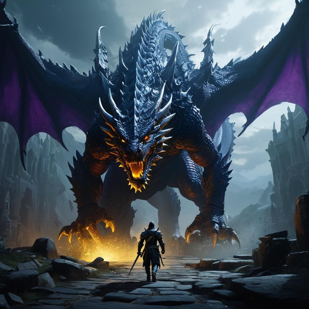 Epic Dragon Encounter in Dark Fantasy Style