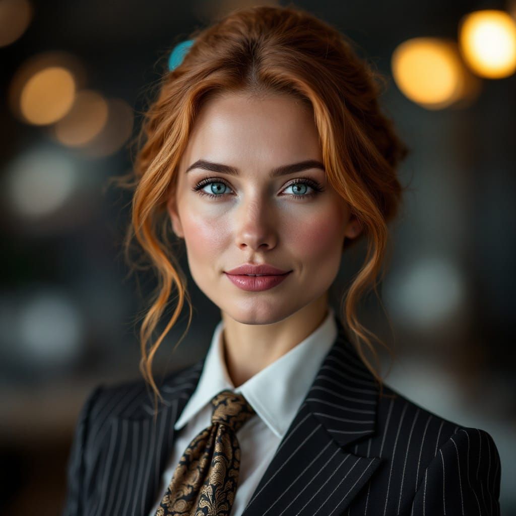 Elegant Corporate Executive Woman in Pinstripe Blazer