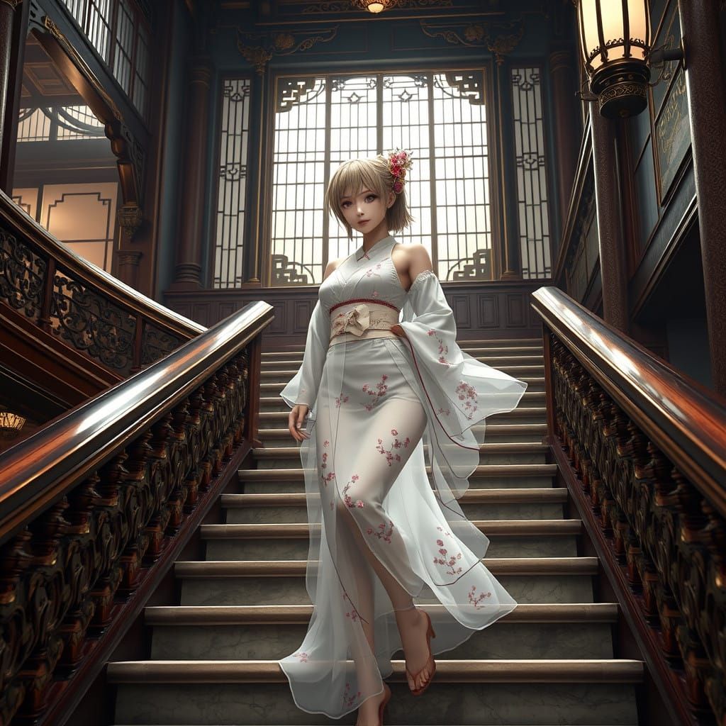Japanese Princess in Opulent Castle Interior