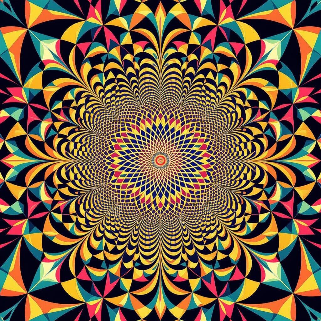 Vibrant Kaleidoscopic Art with Optical Illusions