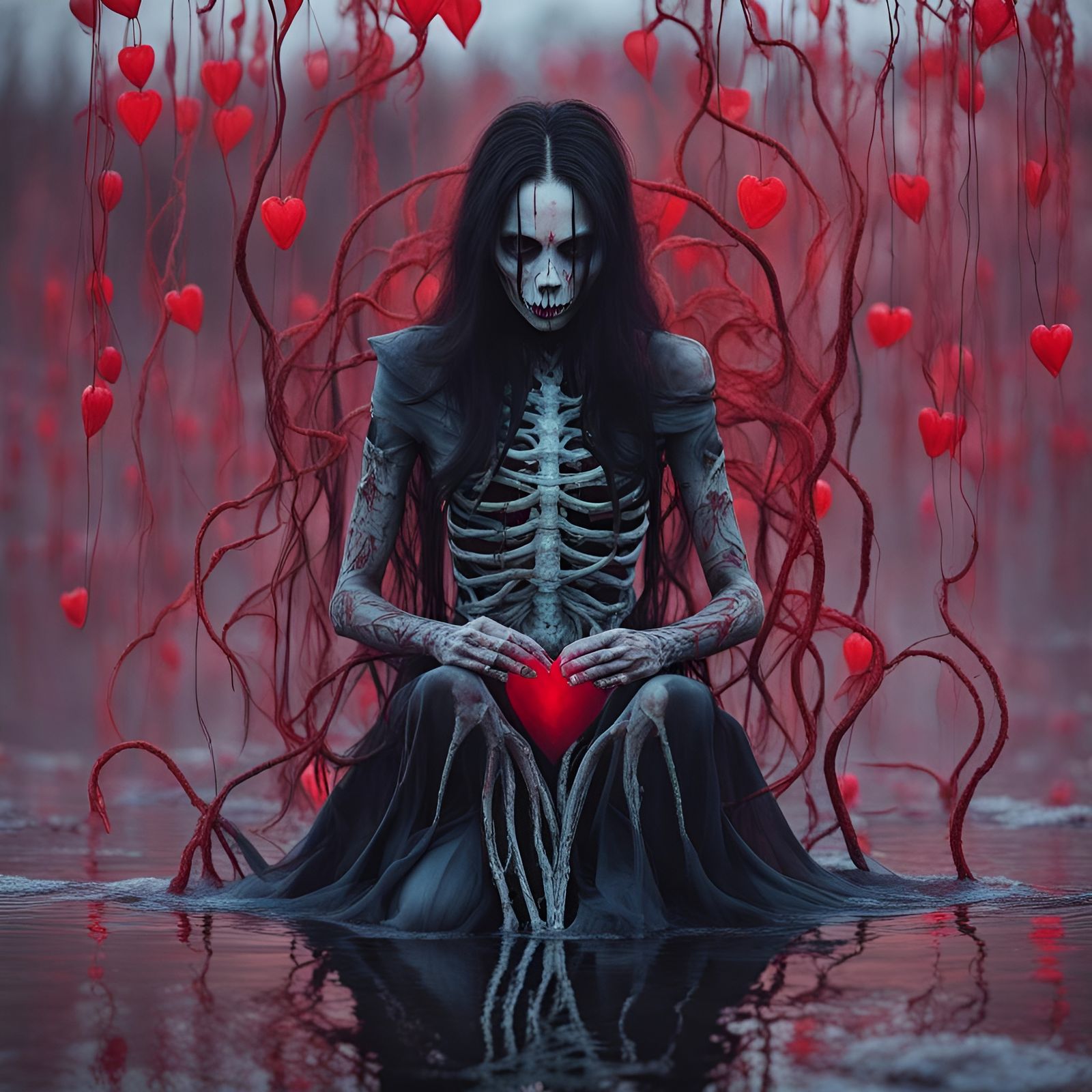 Emaciated Biomechanical Woman in Shallow Water